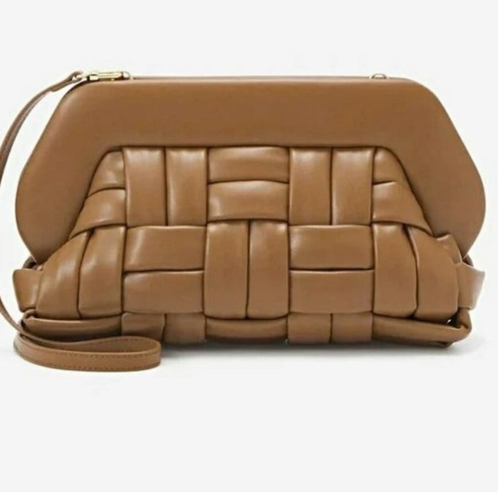 NWT THEMOIRe Bios Weaved Vegan Leather Convertible Clutch in Caramel (MSRP 525)